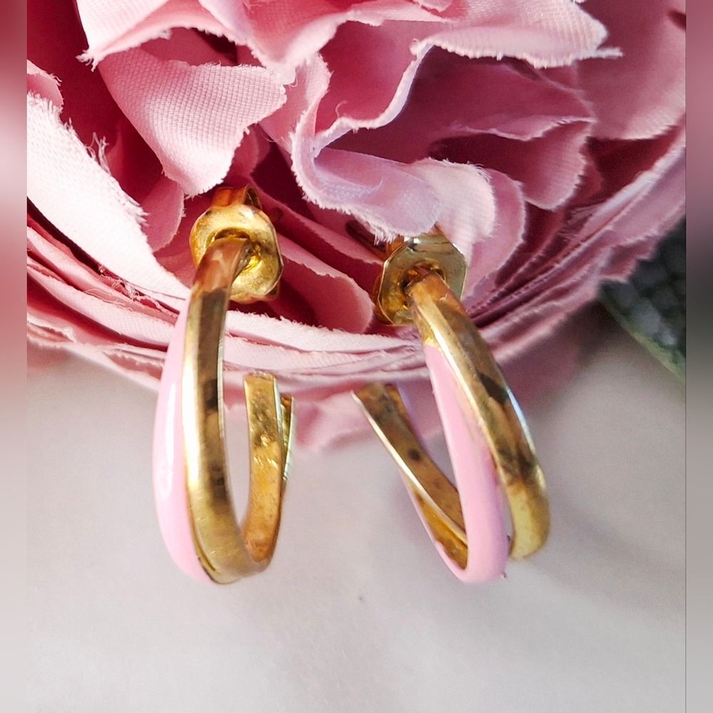 Vintage 80s ✨️💗Pretty Pink & Gold Hoop Earrings